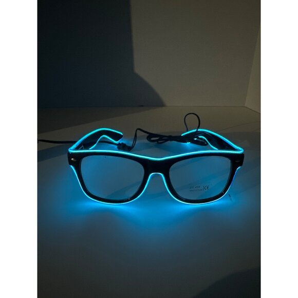Light up EL Wire Neon Rave Glasses Glow Flashing LED Sunglasses- Blue- Set of 2 - Picture 3 of 8